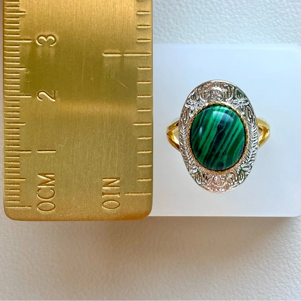 Gold Tone Ring with Green Malachite Stone